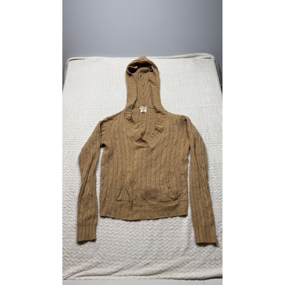 Vintage Polo Jeans Co Ralph Lauren Women Tan Cable Knit V-Neck Hoodie Angora M